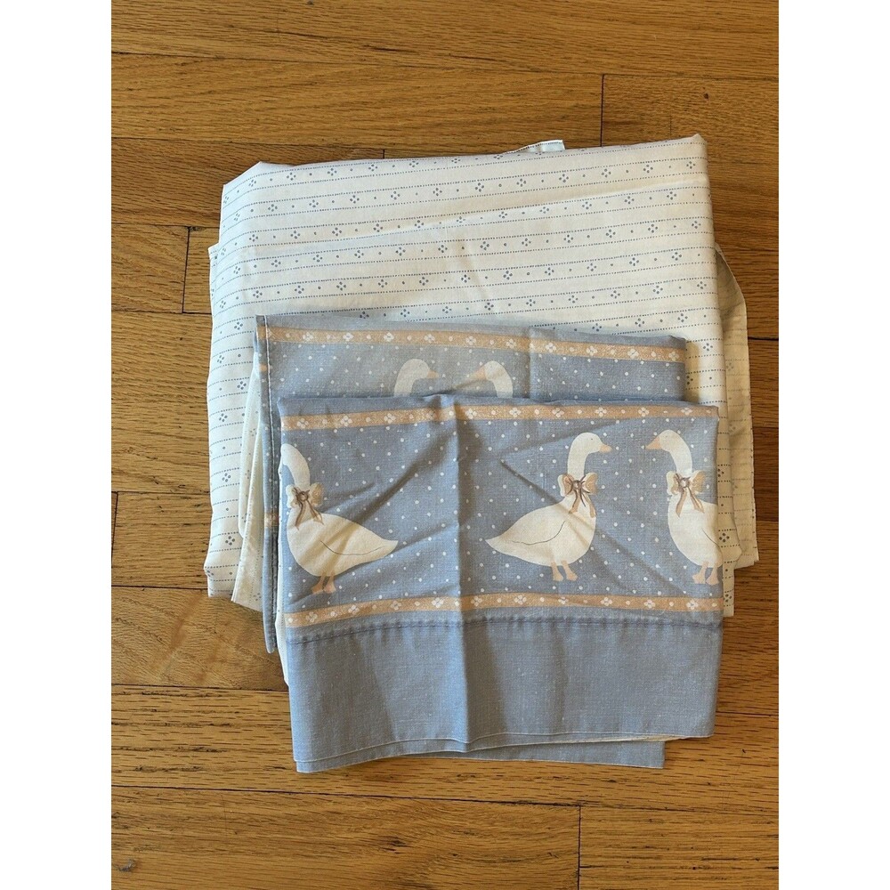 VTG JCPenney Country Goose Geese Duck Pillowcases Full Flat Sheet Cottage Core